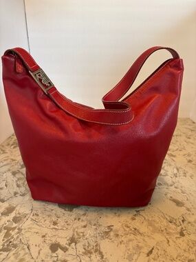 Lauren Ralph Lauren Deep Cherry Red  Leather Hobo Shoulder  Handbag